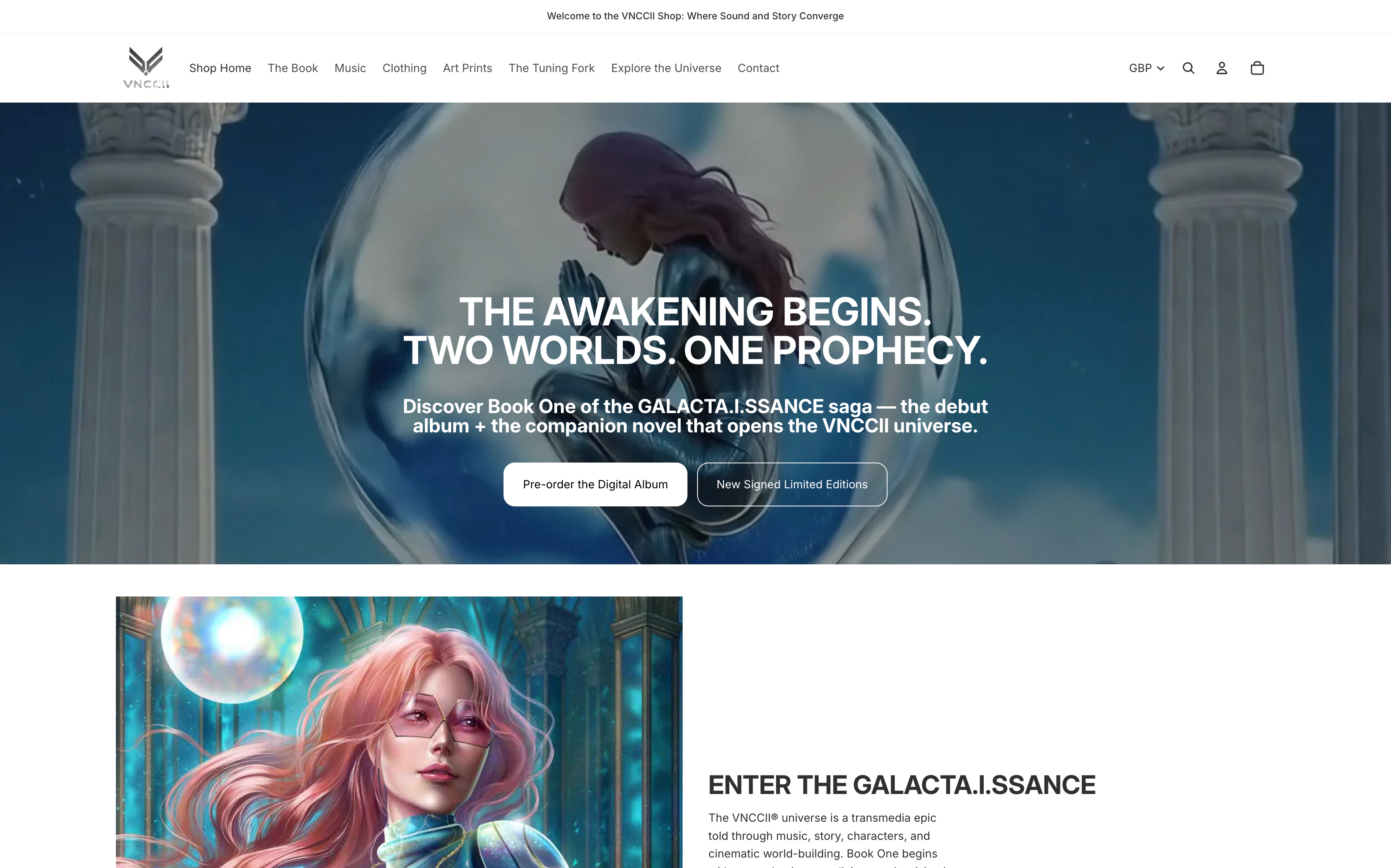 VNCCII Shopify store homepage